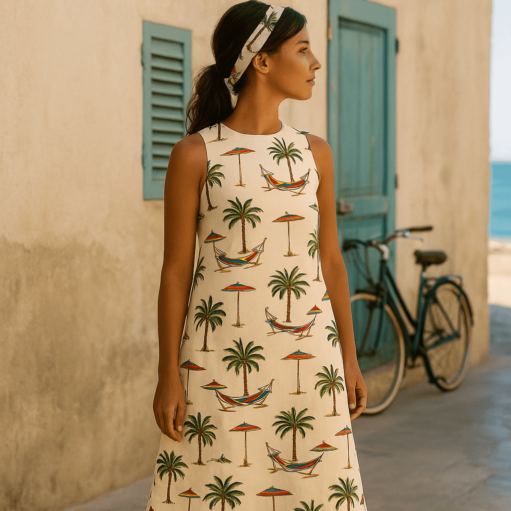 Japanese cotton fabric with palm tree and hammock print