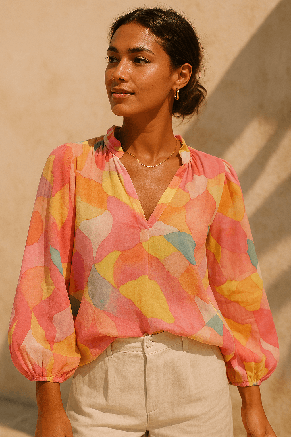 Multicolored watercolor printed viscose crepe fabric