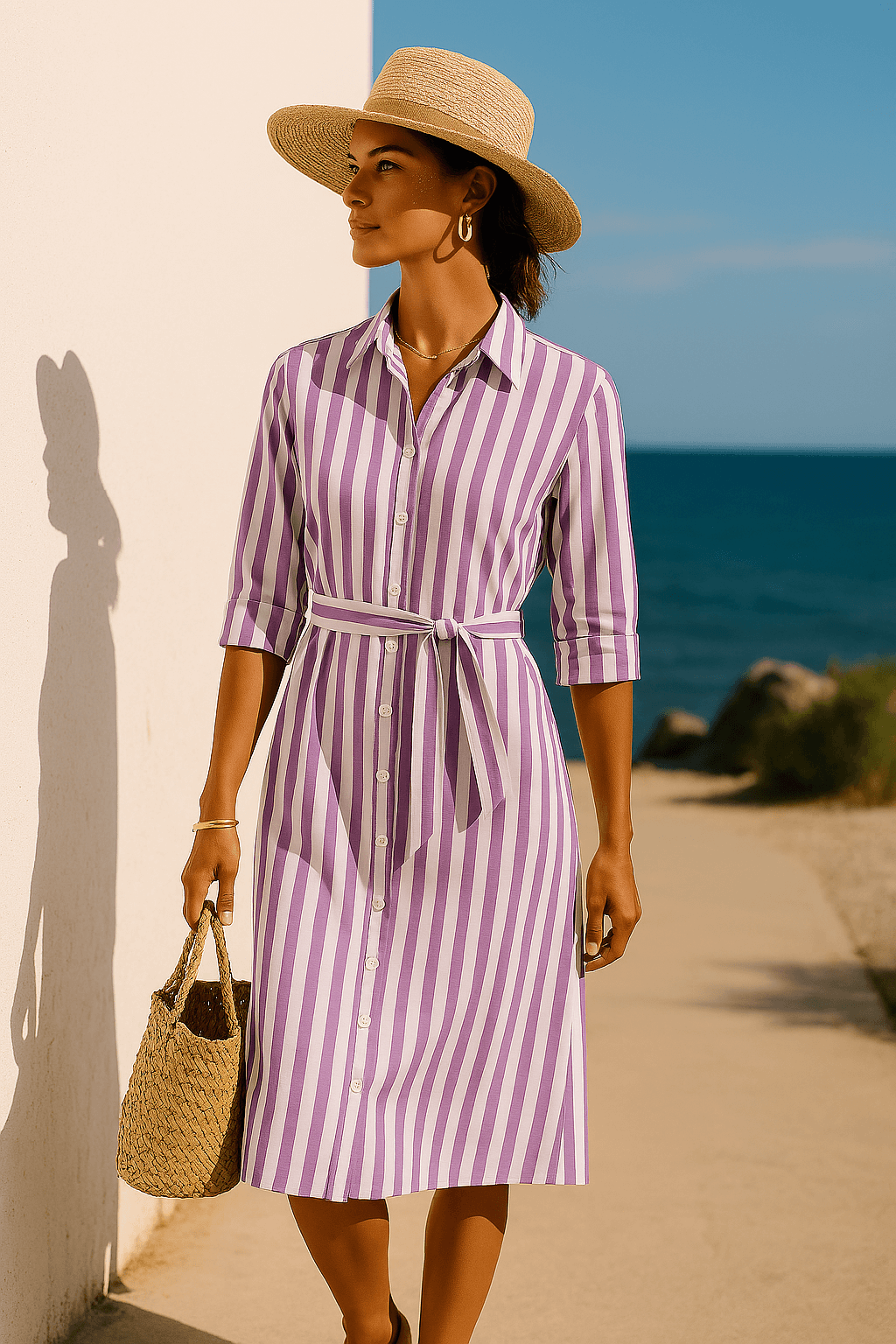 Purple striped woven-dyed cotton poplin fabric
