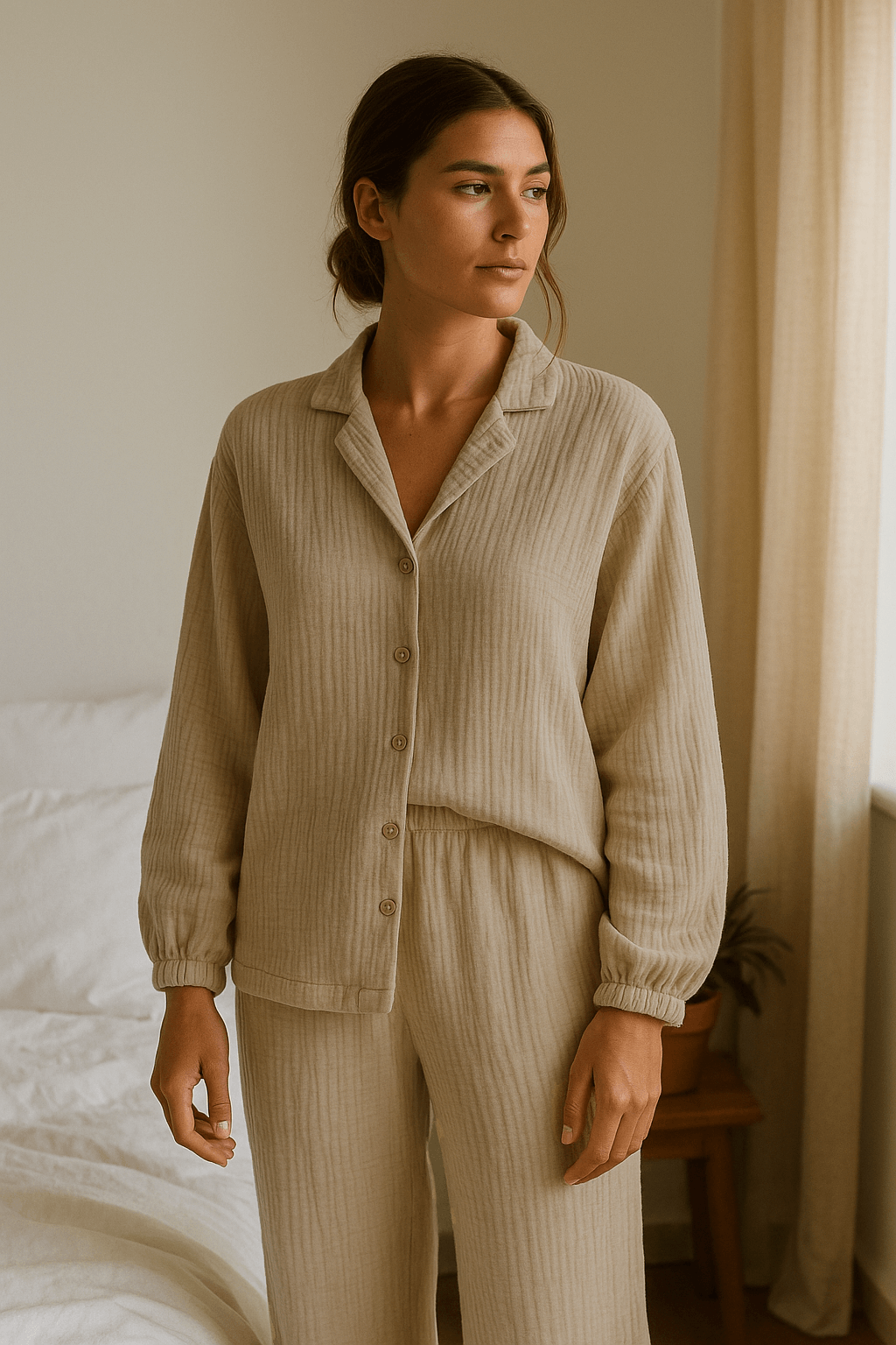 Doppelgaze-Stoff aus Bio-Baumwolle | Sandbeige
