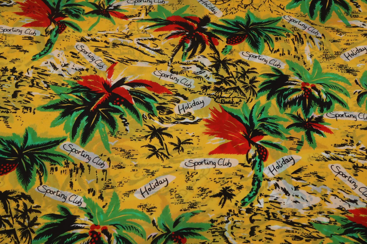 Yellow silk pongee fabric with palm tree print | Cartoline di Settembre