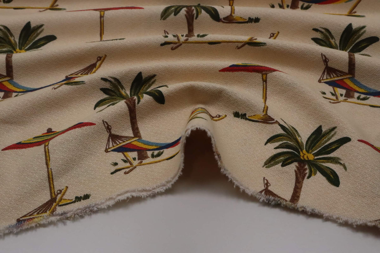 Tissu coton japonais imprimé palmier et hamac