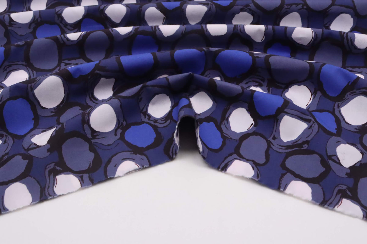 Tissu popeline de coton imprimé graphique ronds bleu