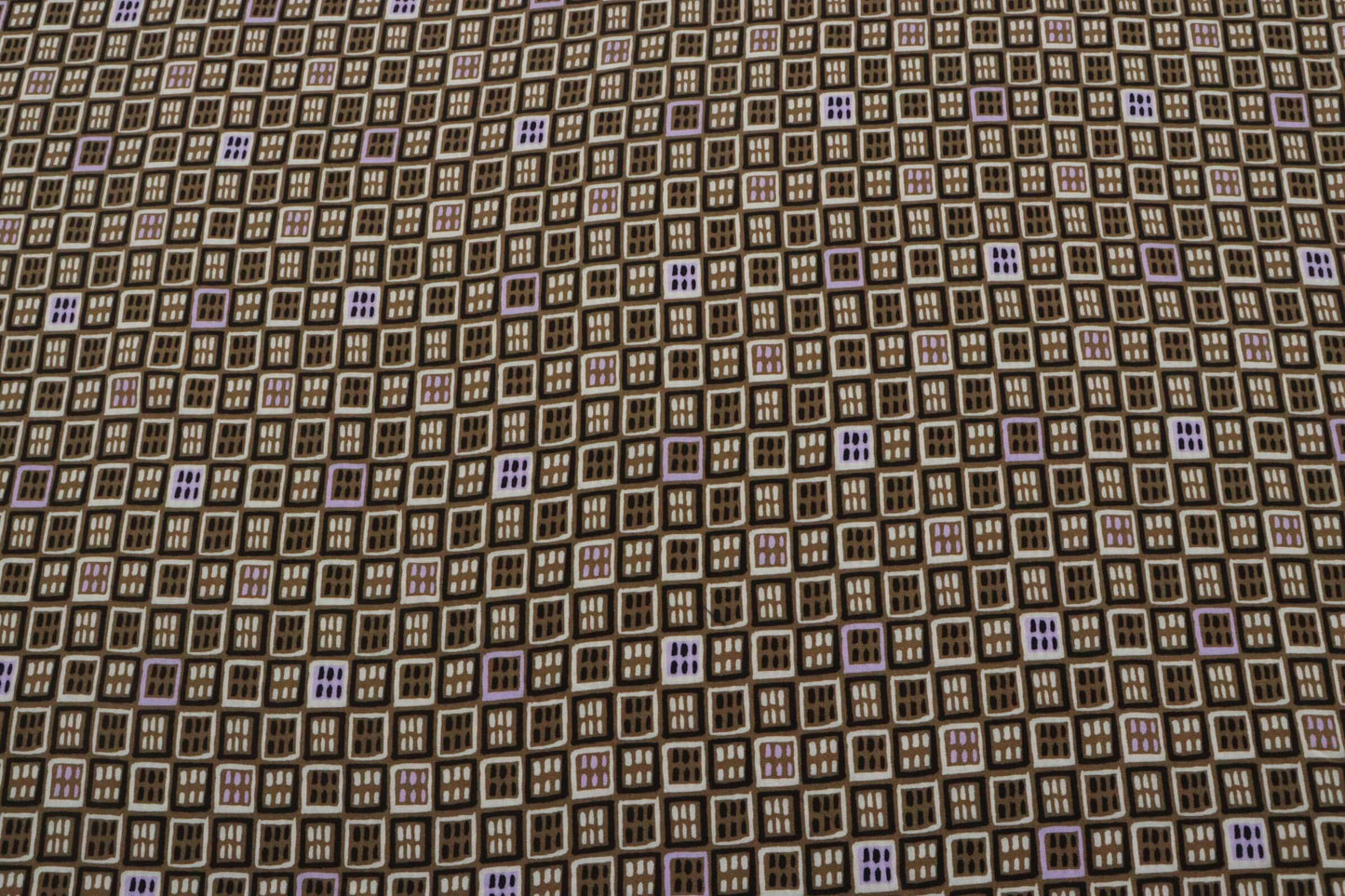 Tissu viscose graphique kaki/marron et mauve | Carré Persan - Coupon de 2 mètres