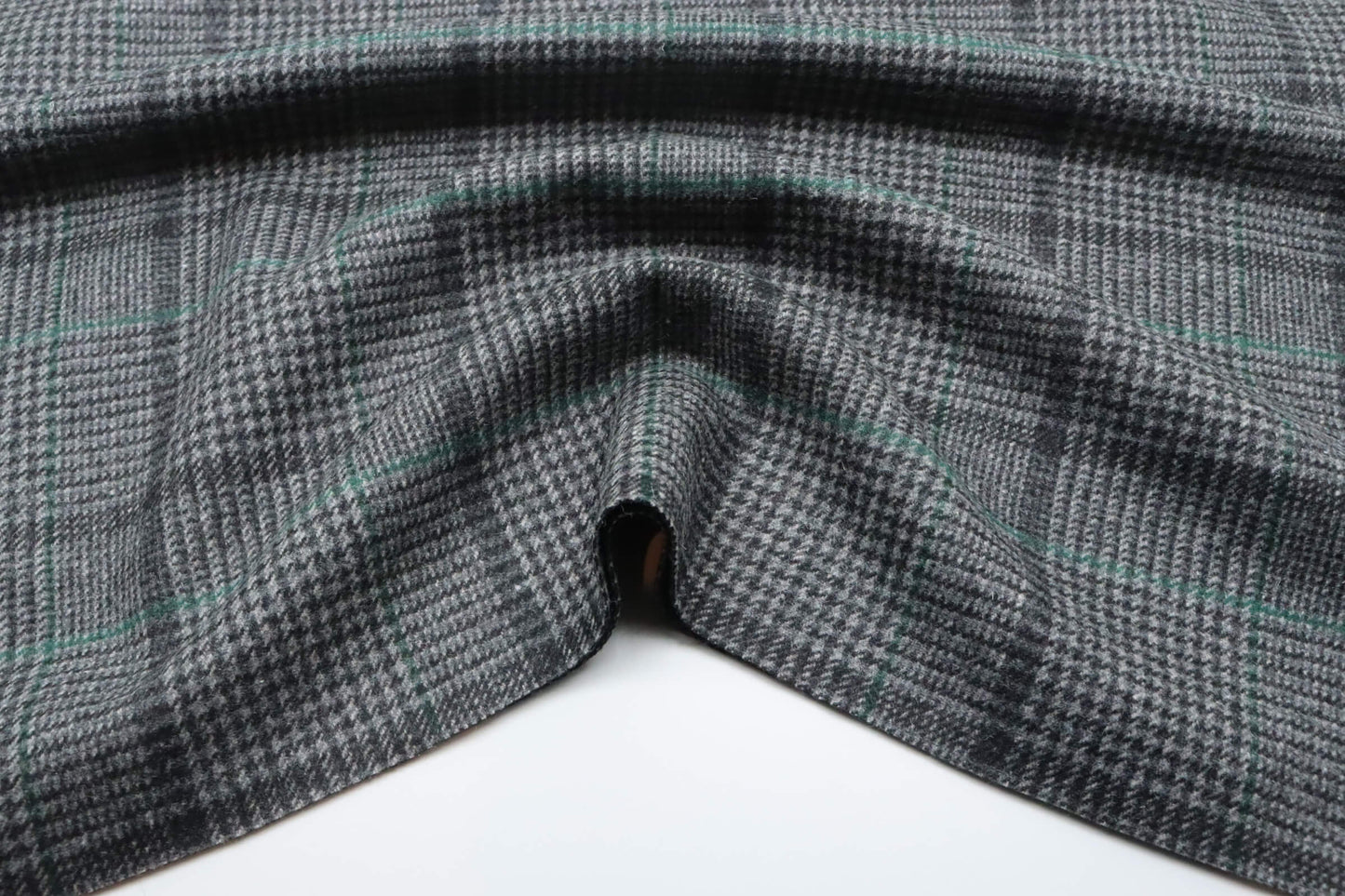 Tissu lainage tartan pied de poule vert et gris