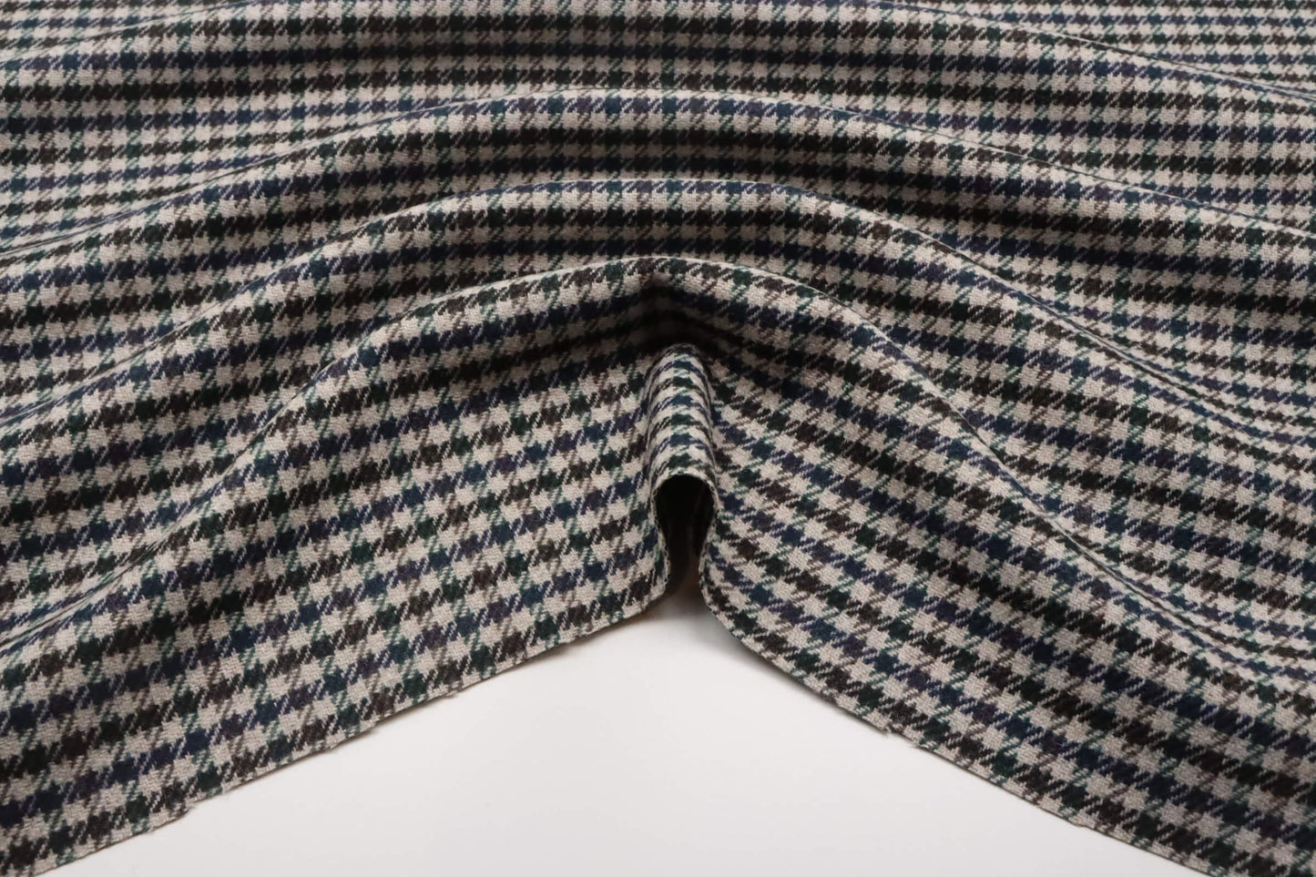 Tissu lainage pied de poule vert, bleu et marron
