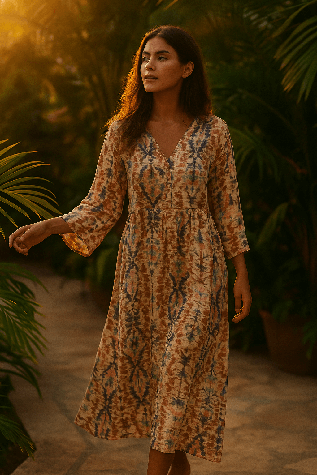 Tissu viscose multicolore imprimé tie and dye | Sunset Boulevard