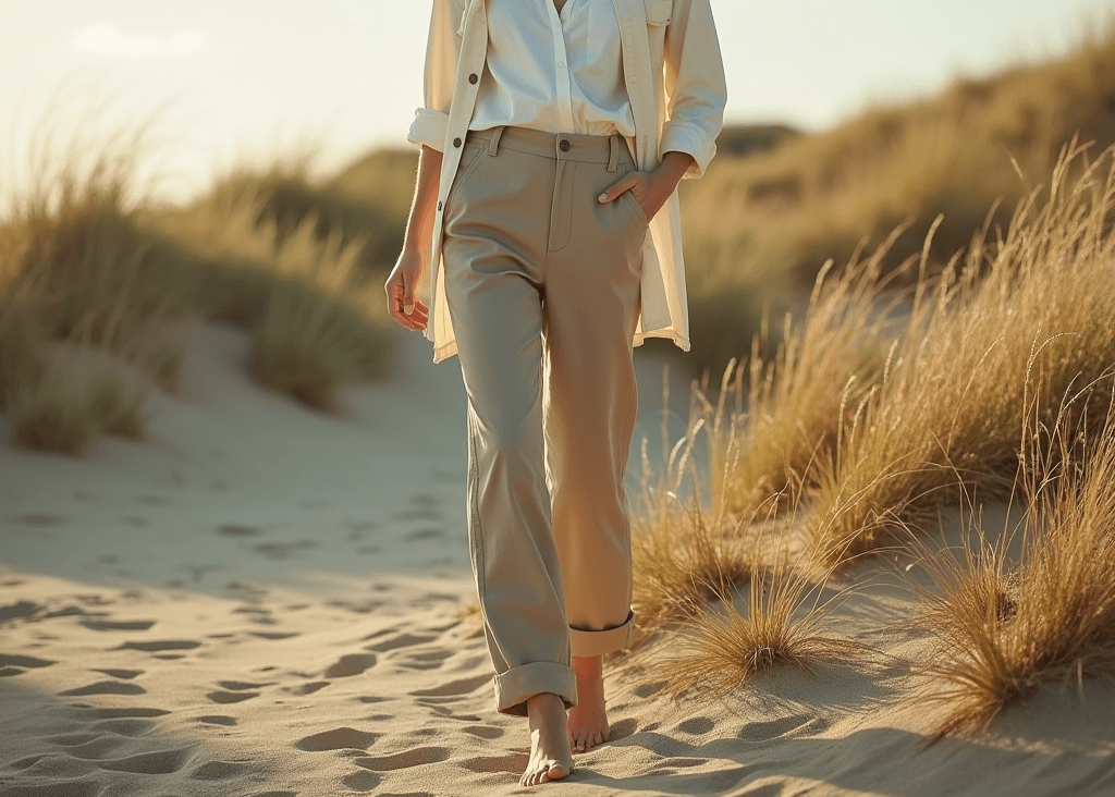 Beige cotton fabric for pants