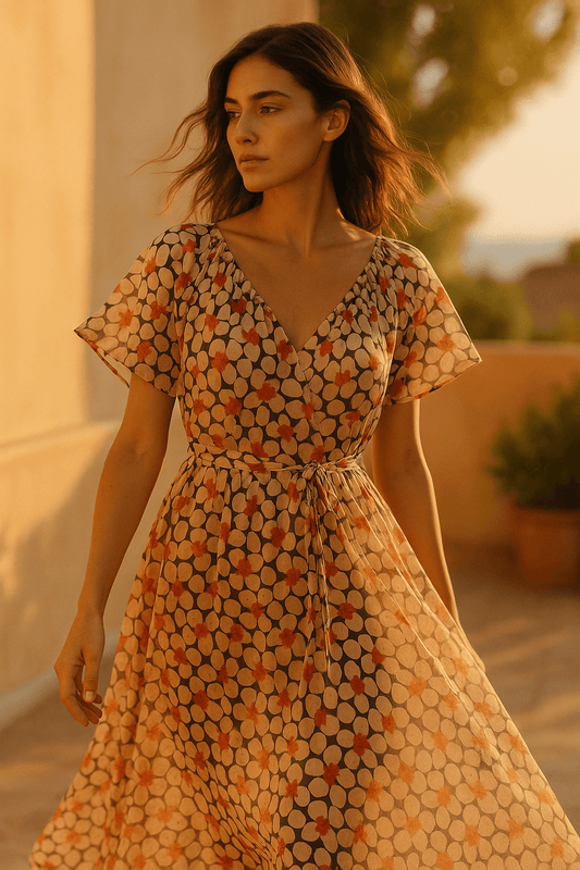 Salmon-dyed cotton and silk fabric with flower print | Fleur de Nara