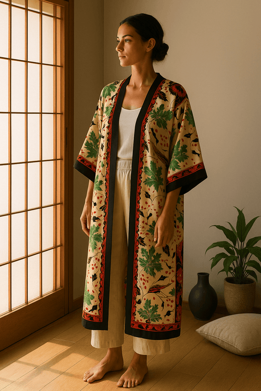 Tissu crêpe de viscose inspiration japonaise imprimé exclusif | Paravent de Kyoto