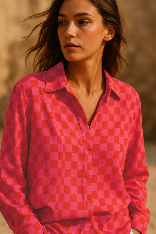 Viscose crepe fabric with irregular check pattern | Electra