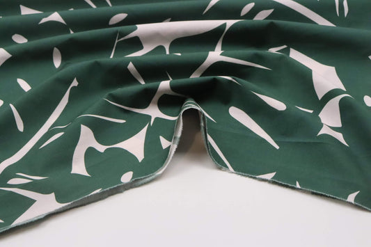 Tissu coton blanc imprimé grandes feuilles de palmier 