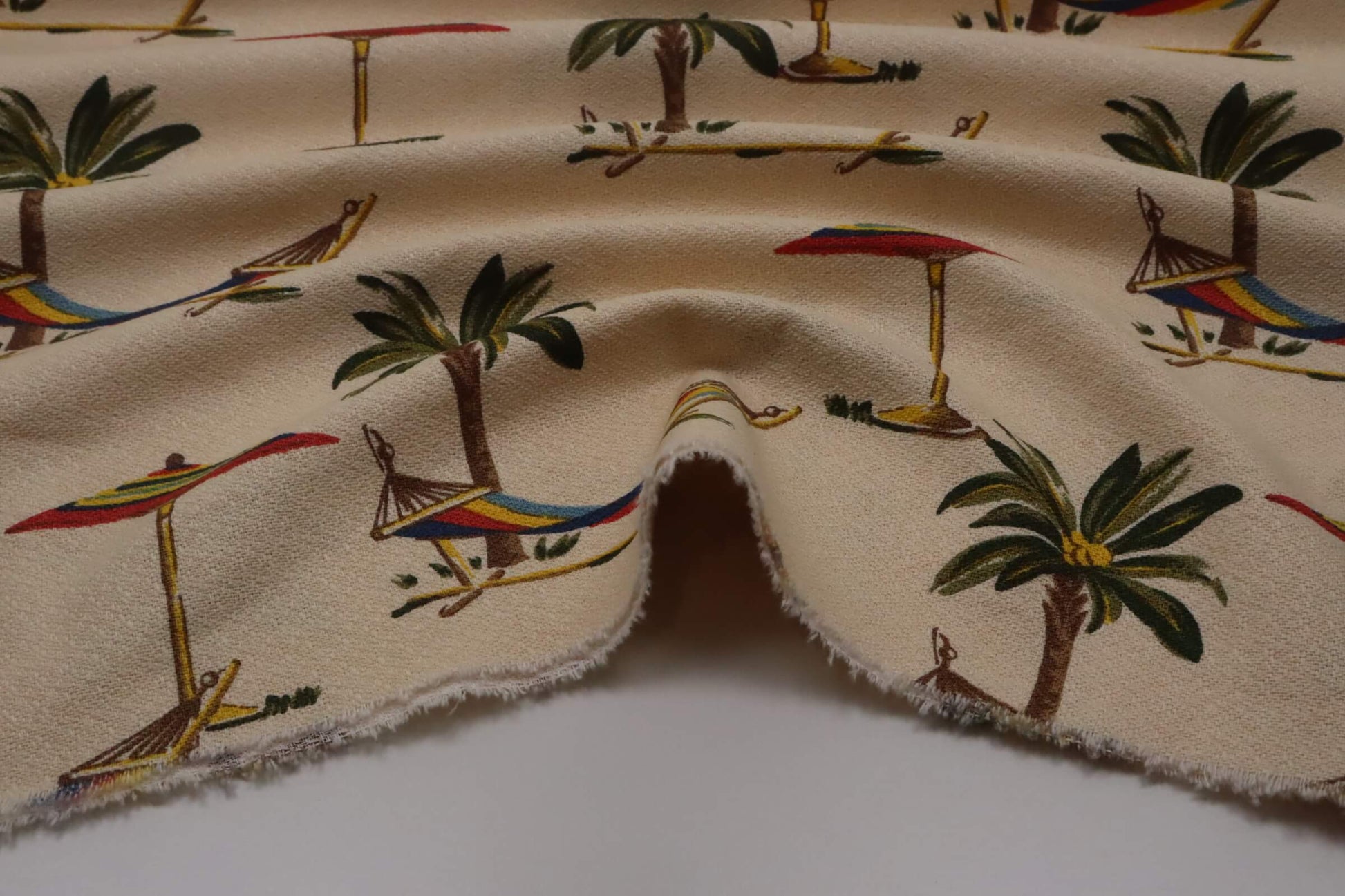 Tissu coton japonais imprimé palmier et hamac