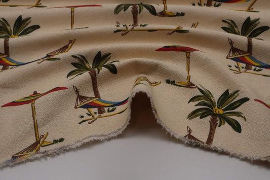 Tissu coton japonais imprimé palmier et hamac