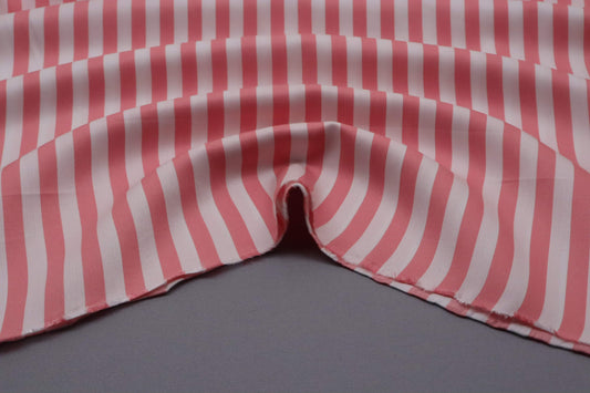 Tissu sergé de coton rayé rose et blanc | Rose Cabana - Coupon de 3 mètres