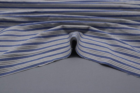 Tissu sergé de coton bio tissé-teint à rayures bleues et noires | Ciel et Encre - Coupon de 3 mètres