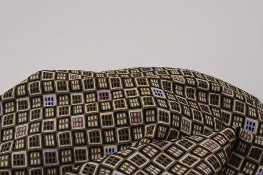 Tissu viscose graphique kaki/marron et mauve | Carré Persan - Coupon de 2 mètres