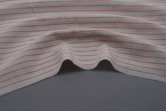 Tissu coton vintage blanc cassé à rayures rouges/rosées | Lina