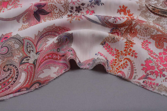 Tissu polyester imprimé baroque rose fluo | Rosita