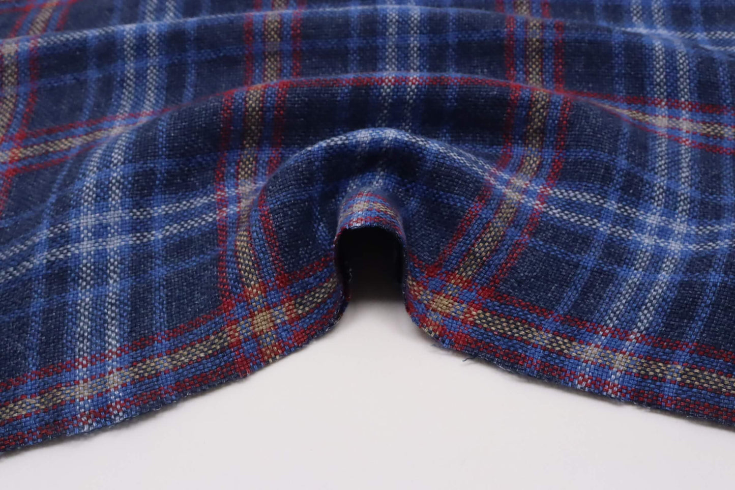 Tissu lin lavé à motif tartan bleu | Highlands Bohème
