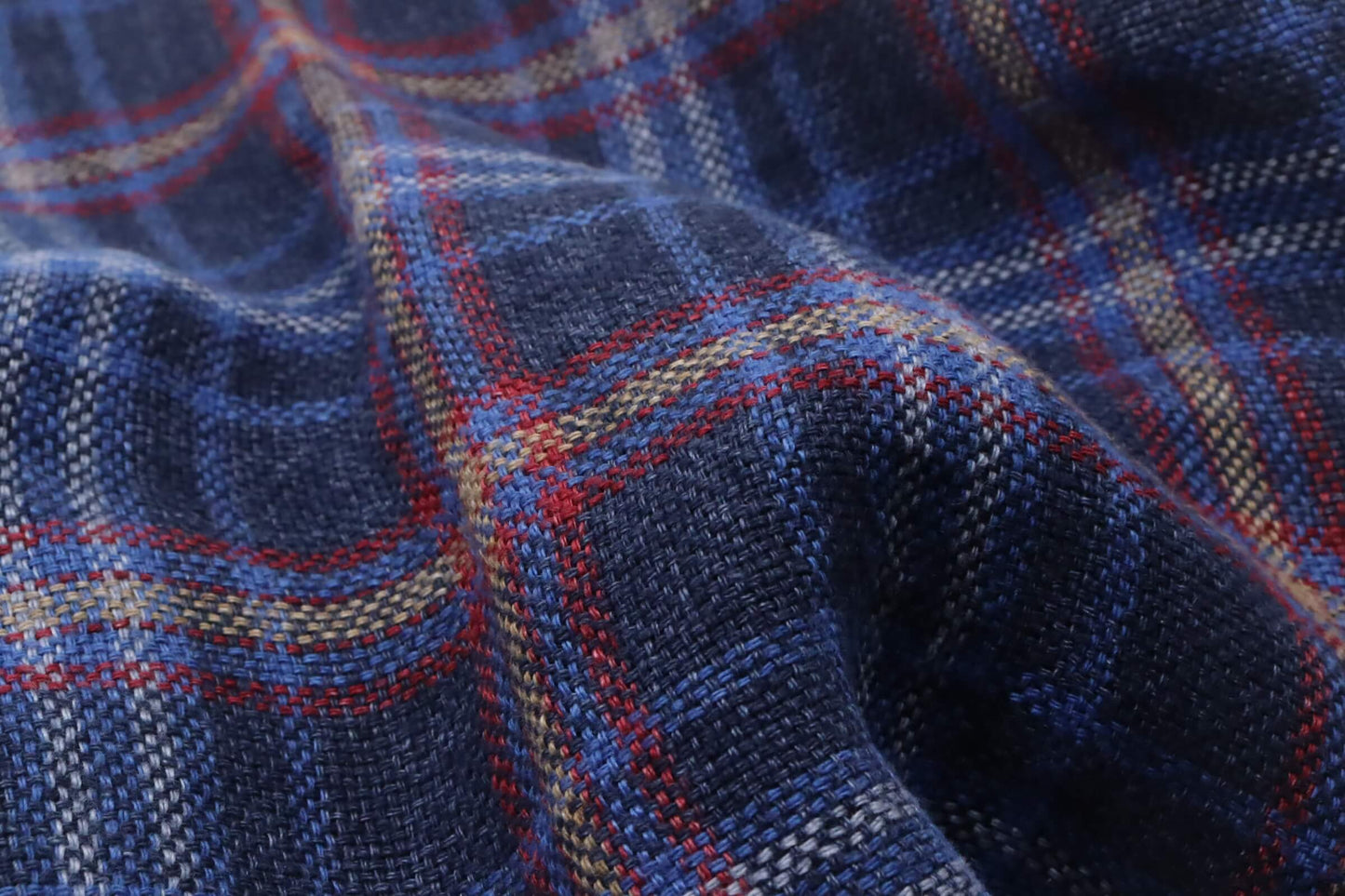 Tissu lin lavé à motif tartan bleu | Highlands Bohème