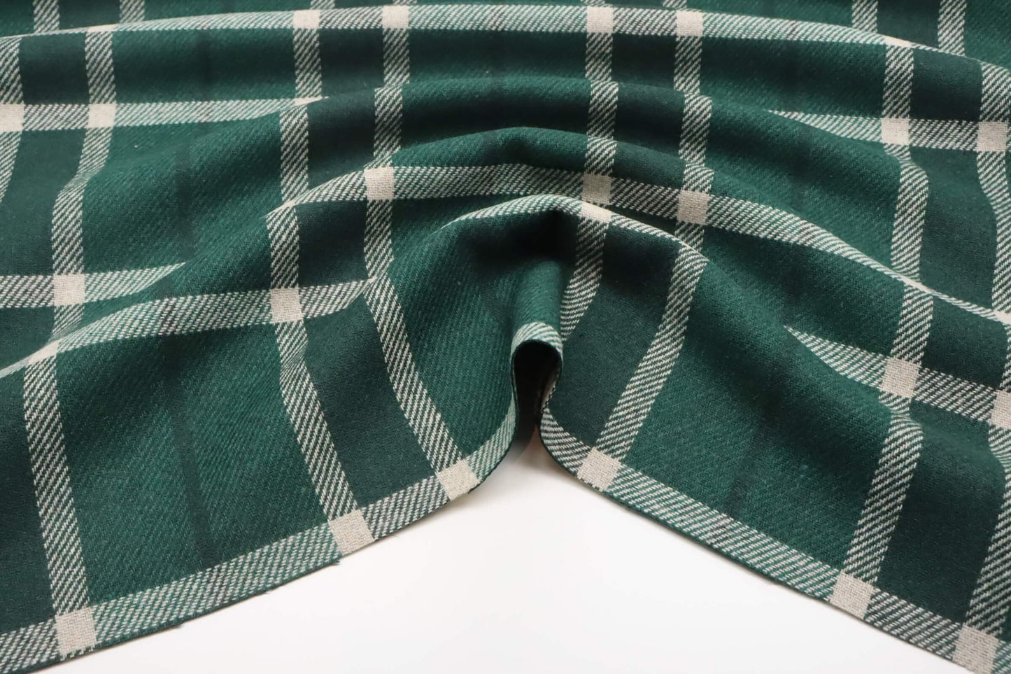 Tissu lainage tartan vert lignes blanches 