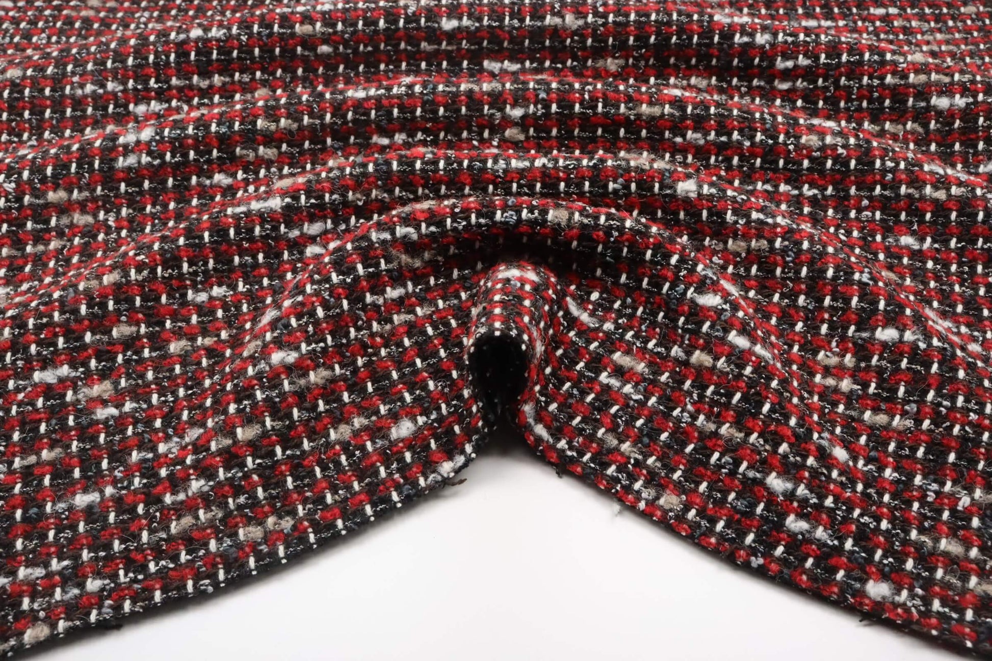 Tissu tweed jacquard rouge et noir