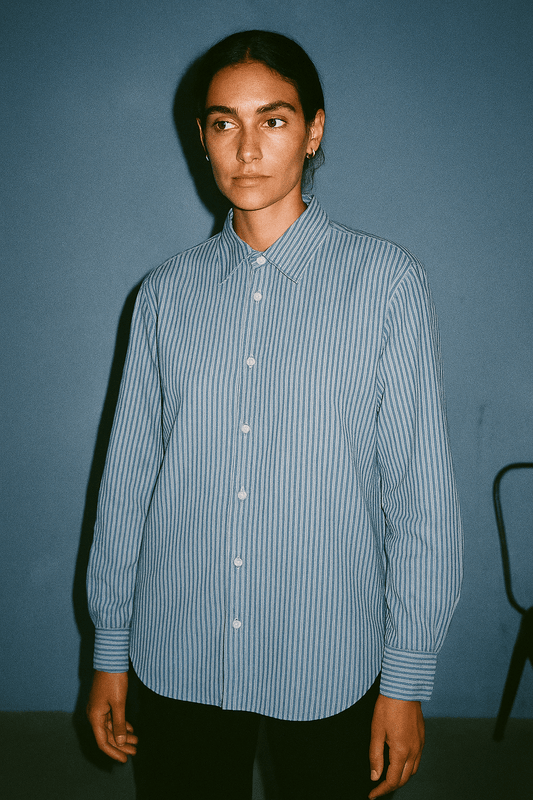 Tissu sergé de coton imprimé à rayures bicolores | Rayon Bleu