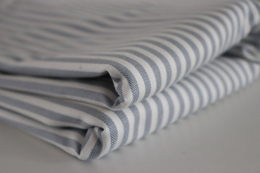 Tissu coton mélangé tissé teint rayé blanc et bleu