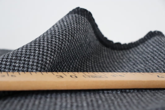 Tissu réversible en laine pied de poule noir et gris  